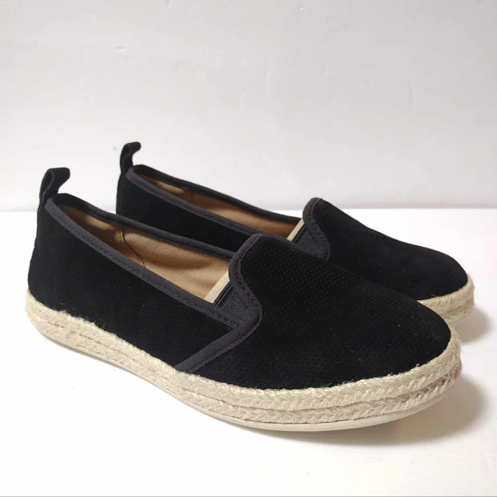 Clarks Azella Major Women’s 8.5 Black Suede Comfort Espadrille Flat Loafer NWT